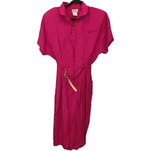 Hearts Button Front Shirtwaist Dress Short‎ Sleeve Collared Hot Pink Women's 14